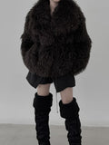 Wide Collar Strap Robe Fur Jacket