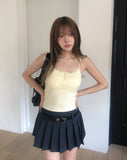 Heming Ribbed Lace Button Sleeveless Top
