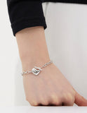 Pebble Heart Silver T-Bar Chain Bracelet