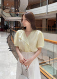 Maelle V-neck Unbalance Collar Three Quarter Blouse