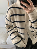 Melven stripe hachi collar cardigan