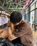Cable knit short sleeve round ver