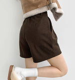 Winter Shorts Corduroy Fleece Brushed Pin Tuck Banding Short Pants