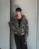 Ash camo fur crop padding