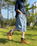 One-tuck Bermuda denim pants