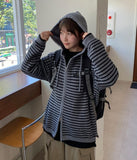 Chointeu Two-Way Striped Knit Hood Zip-Up