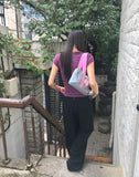 Dyeing V-neck Ribbon See-through Short Sleeve T-shirt