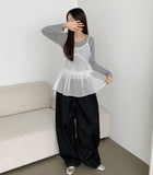 V-neck Side Shirring Point Daily Slim Fit Long Sleeve T-shirt