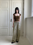 Kundi back slit strap boucle short sleeve knit
