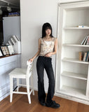 Deepin high waist hip pocket boot cut washed denim pants