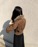 Tmin Shibori Buckle High Neck Fur Lining Short Mustang