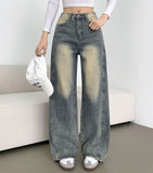 Cut V-Line Washing Vintage Wide Balloon Denim Pants