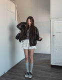 Pond cut washing two-way leather jacket