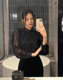 Seldin Velvet See-Through Dot Blouse