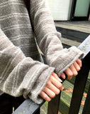 Curled Stripe Round Neck Loose Fit Long Sleeve Knit