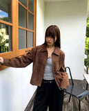 Cyan Suede Punching Collar Pocket Jacket