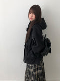 Huen High Neck Duffle Over Wool Hood Midi Coat