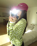 Taen Diagonal Button Stripe Hooded T-Shirt