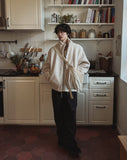 Balloon fit ribbed fleece zip-up