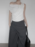 Ripple Drape One-Shoulder Off-Sleeveless