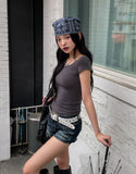 [U-BASIC/1+1] Roundy Slim U-neck Cap Sleeve Short Sleeve