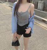 Span Ribbed Button Semi Crop WithCap Sleeveless