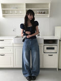 Ops Stripe Washing Denim Wide Pants