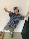 [unisex] Hudend Stripe Collar Over Short Sleeve Tee