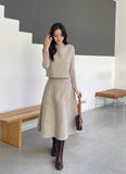 [3 piece set] ReadyU Half-Neck Knit Wool Vest Skirt Set