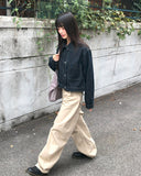 Cookie Stripe Cut Balloon Fit Wide Cotton Long Pants