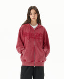 WASHED CUT OFF APPLIQUE HOOD ZIP UP