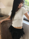 [With Cup] Luke Back Slit Ribbon Strap Short Sleeve T-shirt