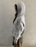 Mihro High Neck Hood Wool Knit Cardigan
