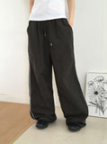 Tm side color matching nylon two-way long wide jogger pants