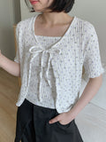 Natsume Embossed Flower Sleeveless Short Sleeve Cardigan Set