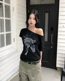 Nity Horse Printed One-Shoulder Short Sleeve