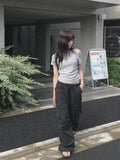 Ashe Nylon Pintuck String Banding Wide Pants