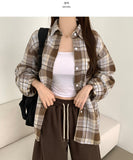 Soft check loose fit long sleeve shirt