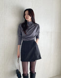 Dielb Half Neck Unbalanced Drape T-Blouse