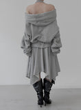 Folding Unbalanced Flare Midi Skirt