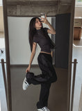 Color matching cross string nylon pants