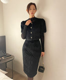 Label Quilted Velvet Puff Skirt