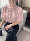 Netel Half-Neck Shirring Short Sleeve Blouse