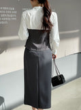 Rona H-line Slit Long Skirt (Belt set)