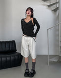 [U-BASIC] Lin Pintuck Cotton Bermuda Pants
