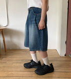 Knits Pintuck Cat Washing Bermuda Denim Pants