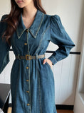 Halo Collar Denim Shirt One Piece (Belt set)