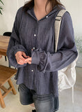 Toyu Summer Wrinkle Check Hood Overshirt