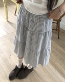 Kamming seersucker check tiered banding midi skirt