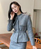 Redia Wool Herringbone Short Jacket (Belt set)